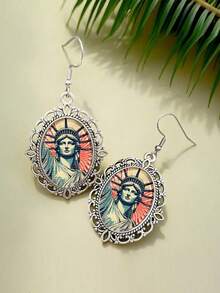 Statue Of Liberty Earrings, 250th Anniversary Of US Independence Commemorative Jewelry, Retro Patriotic Pendant Earrings - Silver - View 4