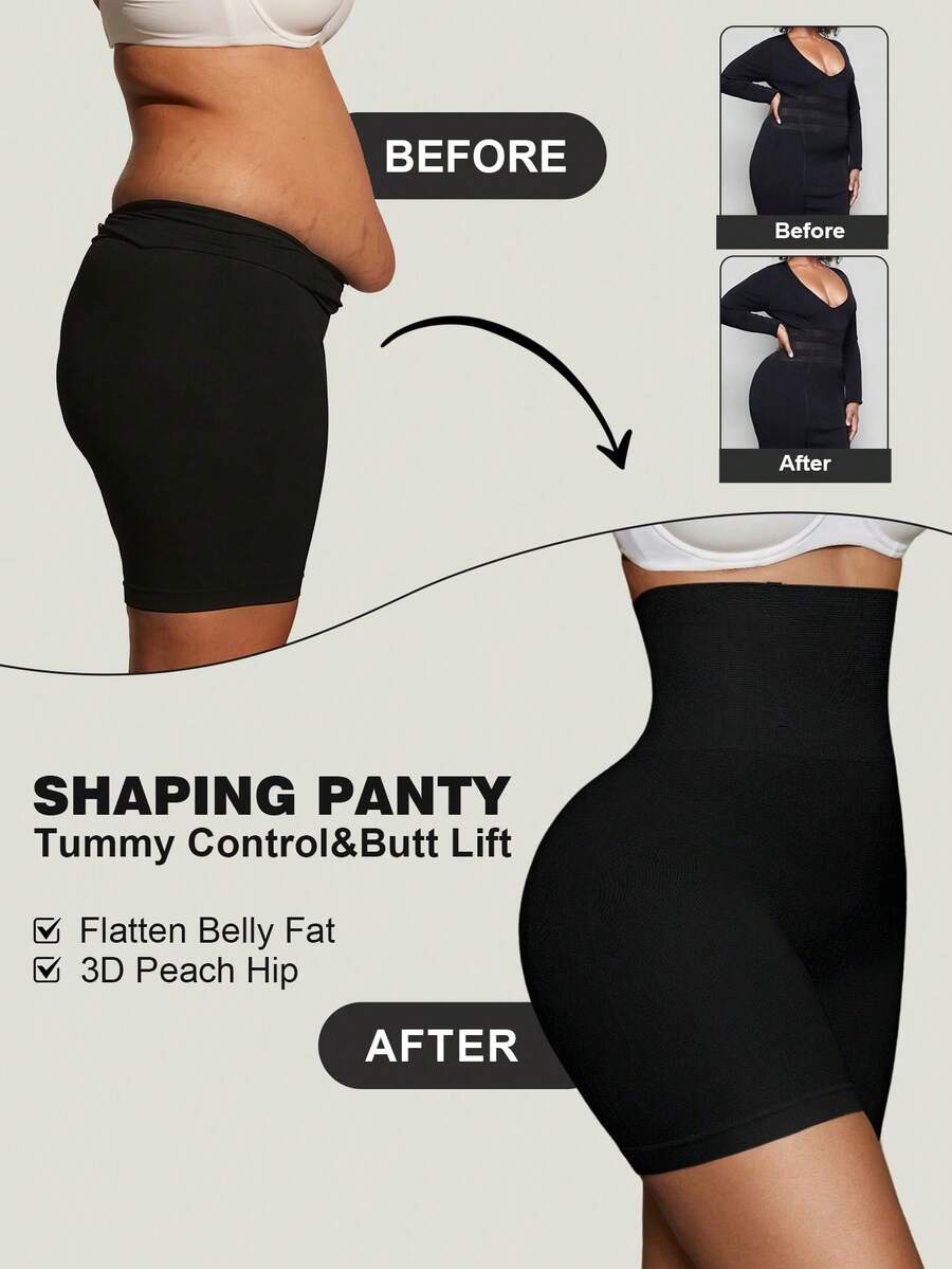 女士塑腰微塑无缝腰裤丁字裤，单件装，女士塑身裤 - 黑色 - 查看 1