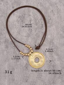 1 Peça Colar Elegante e Fashionista de Círculo Ondulado Dourado e Prateado, Colar de Pingente de Contas Personalizado Boêmio, Presente de Joias para Amigos e Família, Acessório Diário para Festa, Praia, Viagem - Corda de cera - Visão 11