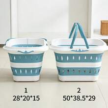 可折叠脏衣篮，家用洗衣收纳篮，浴室脏衣篮，蓝色塑料洗衣篮 - 彩色 - 查看 8