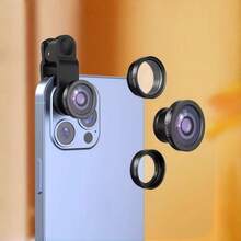三合一全新手机外置镜头，包含180°鱼眼镜头、0.65倍广角镜头和10倍微距镜头，小巧易安装，提升手机摄影体验，适用于风景、微距和创意拍摄。 - 手機輔助攝影鏡頭 - 查看 7
