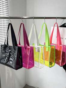 Colorful Shoulder Bag Tote, Transparent Laser Tote Bag, Fashion PVC Transparent Bag, Large Capacity Beach Tote, Laser Shoulder Tote Bag, Reusable Transparent Shopping Bag, Portable Travel And Beach Bag, Perfect For Beach, Travel, Vacation, Swimming, Fitness, Cruise, Shopping, Commuting - Multicolor - View 7