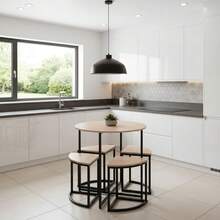 Conjunto de mesa y sillas de comedor para cocina, sencillo y duradero, que incluye 1 mesa redonda y 4 taburetes. - Café integral - Ver 5
