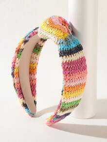 1 pieza Diadema ancha de estilo bohemio, diseño de rayas coloridas, tocado anudado de moda con aire rústico, adecuado para atuendos casuales, de playa y de vacaciones, banda para el cabello, aro para el cabello - Multicolor - Ver 8