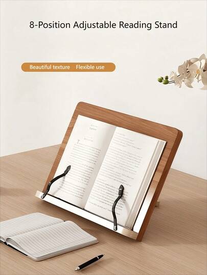 1 Wooden Reading Stand - 8 Slot Adjustable Solid Desktop Reading Holder Bookstand, Ergonomic Angle Adjustable Book Holder, Non-Slip, Portable Foldable Vertical Fixing Stand, Suitable For Study/Office, Room Decor Bedroom Furniture Bookshelf, A Practical Learning Tool