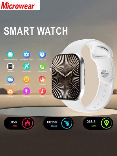 Microwear 2.07" AMOLED Screen Health Heart Rate Monitoring Fitness Smart Watch, Large Battery Capacity Long Standby Sports Watch, Music Control, Compatible With Android & IOS Phones