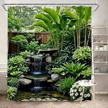 1/3/4 Stück Garten Wasserfall Landschaft Duschvorhang - Aus Polyester, maschinenwaschbar, geeignet für alle Jahreszeiten, umkehrbar, inklusive Haken, ideal für Badezimmer Dekoration | Design | Duschvorhang, Badezimmer Fenstervorhang Set, Heimdekoration, Badezimmer Accessoires - A - Übersicht 9