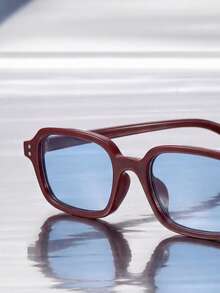 1 Pair Women's Square Ocean Blue Modern Style Sunglasses, Suitable For Outdoor Vacation, Street Wear, Travel, Party - Maroon - View 3