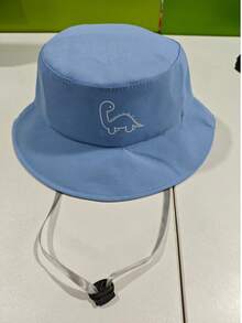 1pc Baby Anti-Drop Lanyard Bucket Hat, Dinosaur Embroidery + Soft Color Blocking Sun Protection Cute Daily Essential Cap - Little Dinosaur - View 6