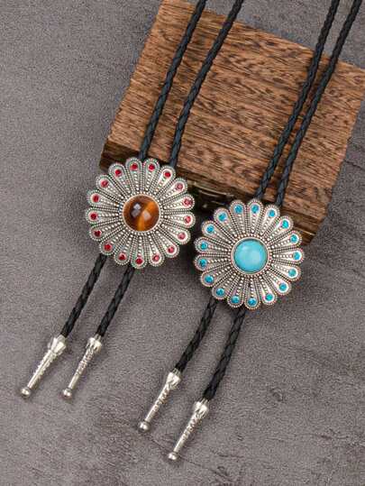 1条复古向日葵波洛领带，镶嵌彩色宝石，男女通用设计