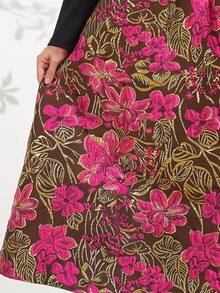 DEVCHATA Vestido largo de manga larga con cuello redondo, estampado floral jacquard y falda amplia, diseño de patchwork adecuado para fiesta, vacaciones, cita (patrón floral aleatorio) - Multicolor - Ver 5