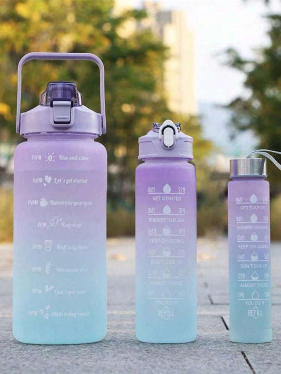 1个2000毫升/750毫升/280毫升可爱渐变色励志水瓶,带吸管、贴纸和防漏设计 - 非常适合办公室、学校、健身房和锻炼!也适合户外、露营 - 彩色 - 查看 1