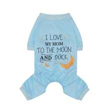 1 bộ áo liền quần in hình sao và trăng "Con yêu mẹ", màu xanh nhạt, chủ đề Ngày của Mẹ, phù hợp cho chó và mèo nhỏ/vừa, trang phục Ngày của Mẹ. - Màu xanh nhạt - Xem 10