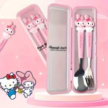 2pcs Sanrio Stainless Steel Portable Cutlery Set, Cute Cartoon Tableware Spoon Fork, Outdoor Travel Utensils - Multicolor - View 10