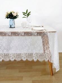 1pc White Lace Tablecloth Fabric Combination, With Tassel Edges And All-Over Lace Embroidery Design, Keywords: Lace Fabric, Tassel Lace, Embroidered Lace, Wedding Dress, Bridal Gown, Clothing Accessories, Tablecloth, Table Runner, Wedding Decor, Home Decor, White Lace, Wedding Ceremony, Mother's Day Gift, Father's Day Gift, Party Tablecloth - 001 - View 5