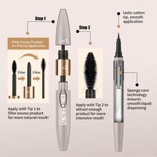 HelloKiss Bộ 2 sản phẩm mascara và kẻ mắt chống thấm nước lâu trôi, mascara làm dày và cong mi, kẻ mắt mịn màng không lem, phù hợp cho người mới bắt đầu, sử dụng hàng ngày, dự tiệc, ngày lễ, quà tặng Ngày của Mẹ. - màu đen - Xem 8