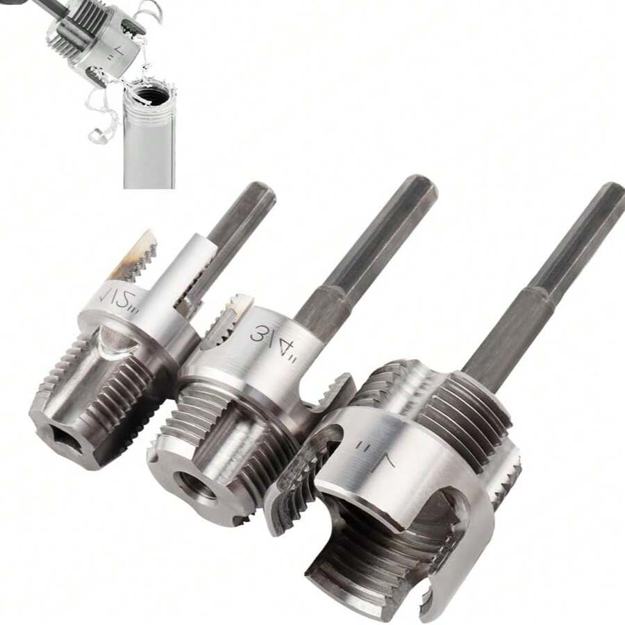 6pcs Pipe Threader Tool Kit, Dual-Function Pipe Threader Cutter, Suitable For 1/2in, 3/4in, 1in PVC/Plastic Pipes, Compatible With Electric Drill Pipe Threading Set