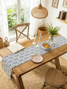 1 pieza Camino de mesa floral azul vintage, estilo rústico, lavable, decoración del hogar para mesa de comedor, mesa de café, aparador, gabinete, decoración de mesa, adecuado para campo, reuniones, cenas, picnics, campamentos, fiestas, festivales, exteriores, todas las estaciones, primavera/verano - Multicolor - Ver 4