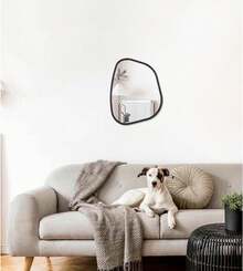 Black Asymmetrical Irregular Oval Wall Mirror Modern Frame Unique Shape Wall - Mounted Vanity Artistic Decor Living Room, Bedroom, Bathroom, Entryway 16x12 - Tan - View 10