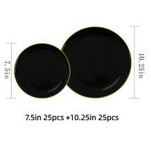 10.25英寸餐盘和7.5英寸沙拉盘套装,黑色包边,适合派对、毕业典礼、生日、婚礼、圣诞节、万圣节等场合。 - 黑色 - 查看 12