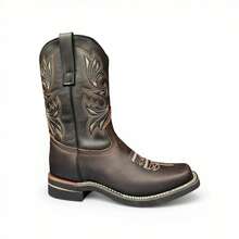 BOTA VAQUERA PUNTA CHATA PIEL BOVINA SUELA ANTIDERRAOANTE COSIDA - CAFE - Ver 1