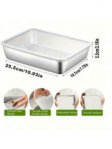 3pcs 10.2-Inch Stainless Steel Baking Tray Set With Lids, Food Storage Containers - Square Shape, Manual Lid Cover, Hand Wash - Suitable For Meal Prep And Outdoor Picnics - Multicolor - View 4