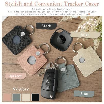 AirTag Leather Protective Case (Also Fits Tile Mate) - AirTag Protective Case With Keychain And Carabiner - Easy To Install - Lightweight/Full Protection/Shock-Proof/Scratch-Resistant - Can Be Hung On Car Keys, Pets, Luggage, Children, Bags, And Other Items