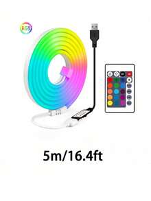 1 dải đèn LED neon RGB bằng silicon dẻo, có điều khiển từ xa 24 phím, có thể điều chỉnh độ sáng và đổi màu, thích hợp trang trí Giáng sinh trong nhà/ngoài trời. - Ánh sáng nhiều màu - Xem 12