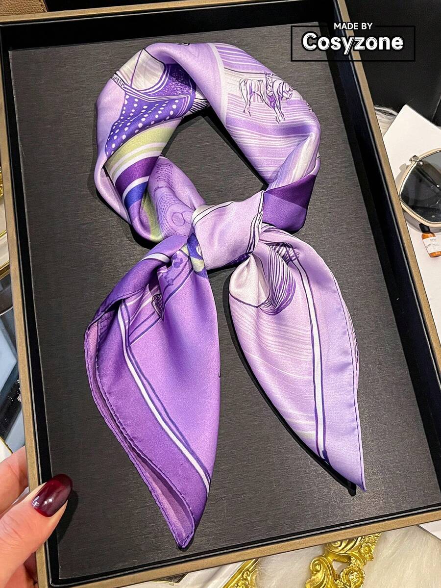 1 chiếc khăn vuông in hình ngựa đa năng 70cm, khăn bandana unisex phù hợp cho phong cách thường ngày, đường phố, chống nắng ngoài trời, trang trí mũ, lễ hội, ngày lễ. - Màu tím - Xem 1