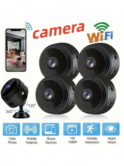 1/2/3/4 Pcs A9 Security Camera, 1080P HD Smart Camera, Wireless Mini Camera - Portable Nanny Cam With Motion Detection, Night Vision, Mobile Remote App, Magnetic Mount, Real-Time Video Home Security System - For Indoor And Outdoor Use