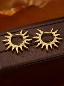 1 Pair Bohemian Style Gold Solar Energy Hoop Earrings, Suitable For Daily Wear - Gold - View 4