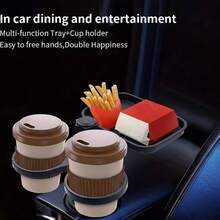 3-In-1 Multi-Function Car Cup Holder Extender With Detachable Tray And Rotating Tray, Suitable For Car Cup Holders, Includes Dual Cup Holders And Adjustable Base, Made Of Plastic - A - View 4