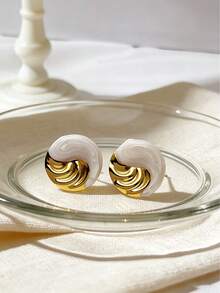 18K金不锈钢耳环，时尚优雅，非常适合女性日常佩戴，也是送给家人、朋友和同学的理想节日礼物。 - 金色 - 查看 5