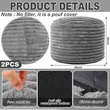 Teenyyou 2 Pcs 26 X 18 Inch Unstuffed Pouf Cover Ottoman Foot Rest - No Filler, Faux Rabbit Fur Foot Stool Floor Bean Bag Floor Chair Storage For Living Room Bedroom Home Decor(Gray) - Grey - View 2