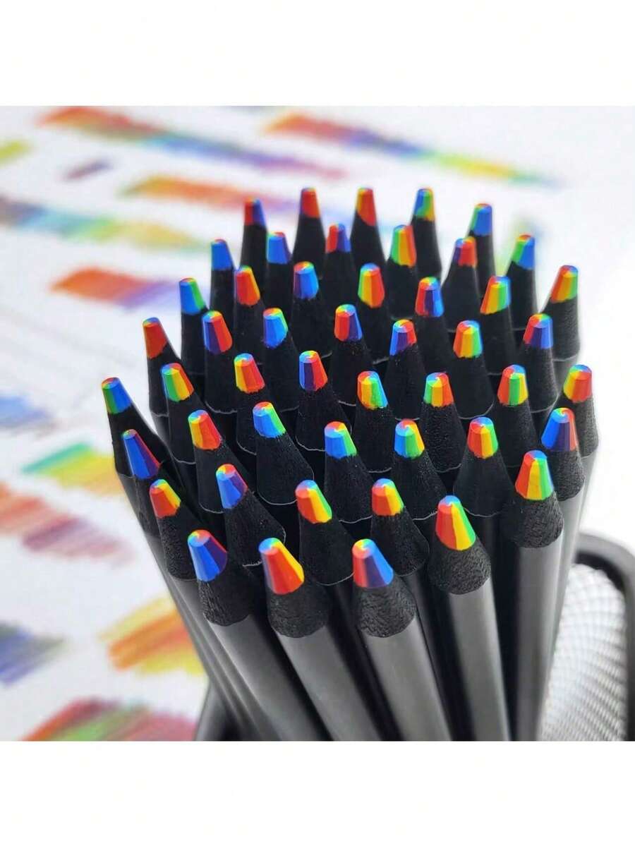 12/24支彩虹铅笔，彩色铅笔，彩色组合木质黑色铅笔素描绘画用品，适合作为生日礼物、派对礼物、万圣节礼物、圣诞节礼物，绘画爱好者必备，返校季好物 - 查看 1