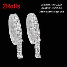 1Roll/2Rolls Self-Adhesive Rhinestone Stickers, For DIY Decoration, Glitter Ribbon Stickers With Rhinestones, Can Be Used For Craft Making, Home Decor/Gift Decoration (Length 91cm) - Silver - View 21