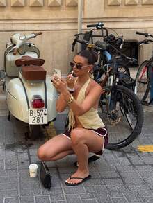 New Women's Y2K Baddie Style Brown Lace-Up Camisole Top, Sexy Backless Vest, Deep V-Neck Hollow Design, Suitable For Beach Vacation, Beach Party, Country Music Festival, Music Festival, Graduation Ceremony, Outing, Date - Brown - View 5