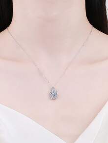 1 chiếc dây chuyền bạc 925 cao cấp, đính đá Moissanite hình chữ nhật 1 carat, kích thước 5x7mm, thích hợp cho nữ giới đeo hàng ngày, dự tiệc, lễ hội, ngày Valentine, Giáng sinh, kỷ niệm ngày cưới, món quà trang sức lấp lánh. - Bạc - Xem 2