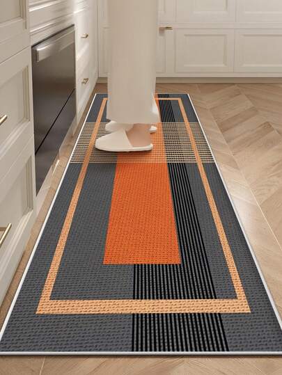 1 pièce Tapis de cuisine style vintage américain, tapis de couloir d'entrée de maison, matériau similaire au lin, décor en bois, lavable et facile d'entretien, convient pour la cuisine, l'entrée, le bar, la buanderie, le couloir et plus encore