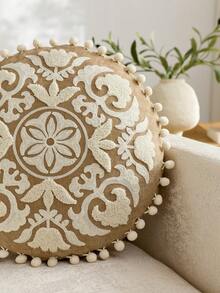 1件传统骆驼图案刺绣圆形抱枕套，春夏花卉图案，适合室内装饰，四季皆宜，不含枕芯 - 駝色 - 查看 5