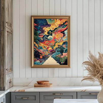 1 Piece Maximalist Style Wall Art Print, Surrealist Highway Poster, Cosmic Bohemian Wall Decor, Cosmic Illustration, Mysterious Abstract Art Decor, Home Decor For Living Room, Wall Art, Unframed