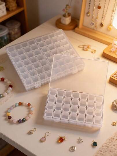 1个多隔层塑料收纳盒，可拆卸隔板，便携式家用药品/珠宝/配件收纳盒，透明分隔隔层，适用于美甲水钻/珠子/小零件