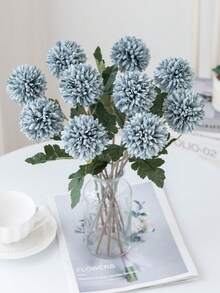 1个仿真菊花球，刺绣菊花球，婚礼装饰，家居花瓶装饰，餐厅客厅卧室花卉装饰，新娘捧花，腕花，胸花材料，生日派对装饰，新年情人节礼物，DIY花环 - 藍色 - 查看 5