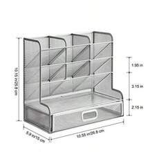Marbrasse Organizador de computadora de malla soporte multifuncional para bolígrafos organizador de bolígrafos para computadora organizador de computadora estacionario estante de almacenamiento para escuela hogar oficina suministros de arte soporte de malla plateada con cajón - Portalpices de malla con cajn color plateado - Ver 7