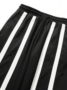 黑白条纹休闲裤，宽松直筒男士休闲裤，春秋季款 - 黑色 - 查看 3