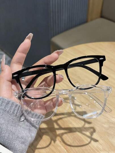 2pcs Women's Solid Color Minimalist Round Eyeglasses, Made Of PC Material, Lightweight And Portable, Y2K Style Design, Suitable For Daily Commute, Back To School, Gaming, And Party Looks, Combining Fashion And Practicality