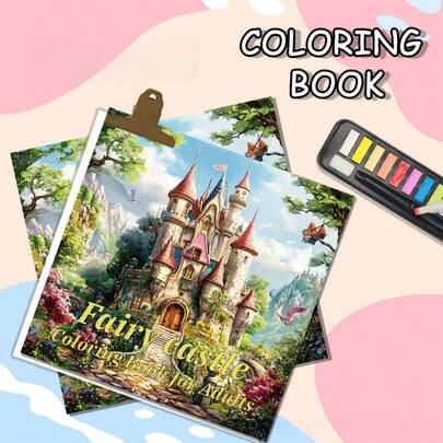 1 Pieza Libro para colorear de Castillos Fantásticos, 20 páginas impresas por un solo lado, con castillos, casas de setas, casas en los árboles, estructuras flotantes, un libro para colorear relajante y curativo con líneas claras y patrones exquisitos, adecuado para el ocio en el hogar, la creación artística y el entretenimiento de viaje. Un regalo perfecto para la familia y los amigos en días festivos como Pascua, Halloween, Día de la Madre y Navidad.