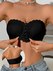 2件装（黑色+黑色）前扣式抹胸文胸，升级防滑硅胶，无钢圈无缝文胸（A-C罩杯） - 彩色 - 查看 4