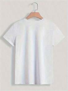 Ladies T Shirt,Palma De Mallorca Beach Pattern,Round Neck,Short Sleeve,Geometric Pattern,All-Season Tops,Standard Length,Fashionable Women's Clothing, - 白色 - 查看 2