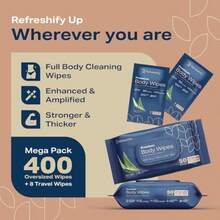 Wet Body Wipes For Adults Shower Alternative Bathing No Rinse Large 8" X 12" 400 Wipes 8 Packs Of 50 - Gói 400 cái - Xem 3